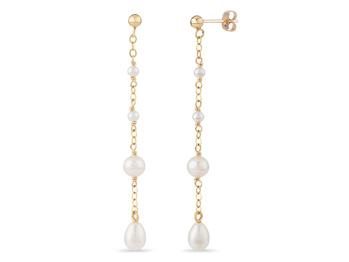 Dainty drop pearl earrings gold