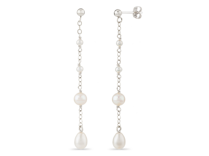 Dainty drop pearl earrings silver