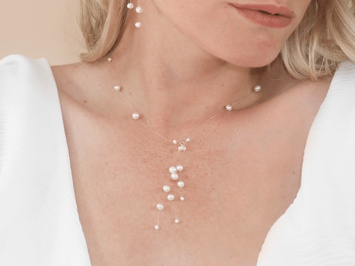 Aimée - Kaskadierende Perlen Ohrringe und Halskette Braut Set